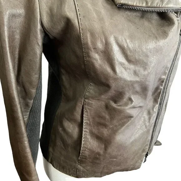 Vince 100% Brown Leather Moto Jacket XS - Picture 7 of 10